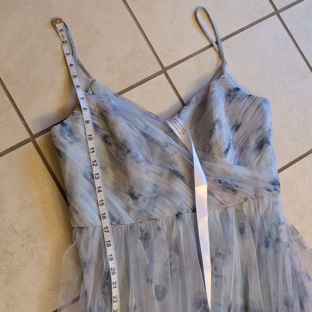 NWT Dessy Collection Tulle Floral Print Gown Maxi Dress Blue Mist Garden Size 18 - Picture 10 of 12